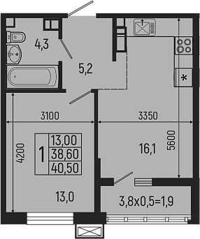 2-комн. квартира, 38.6 м² в ЖК Звезды — фото 2