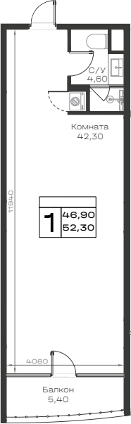 Студия, 46.9 м², 4/9 этаж, ЖК «Хако»