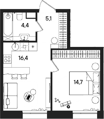 2-комн., 40.6 м², 4/28 этаж, ЖК «СТОУН Райз»