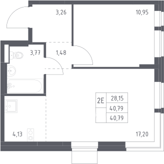 2-комн., 40.79 м², 3/13 этаж, ЖК «Квартал Авиаторов»