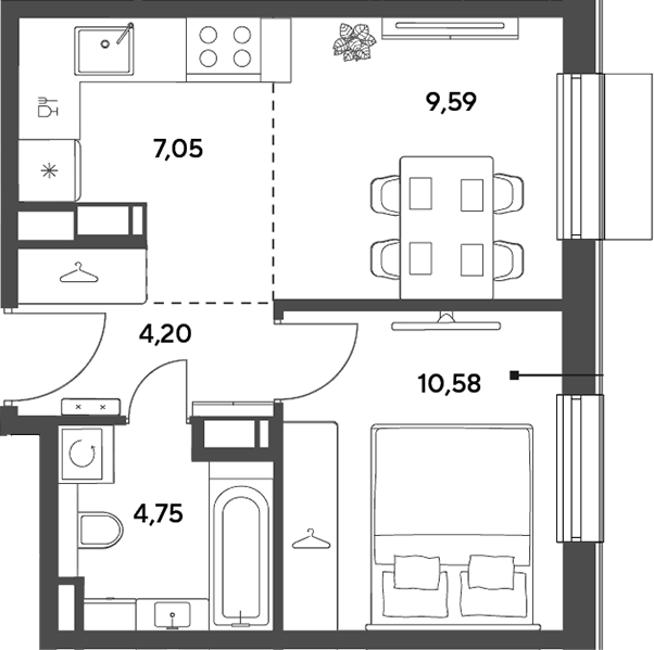2-комн., 36.17 м², 10/12 этаж, ЖК «Публицист»