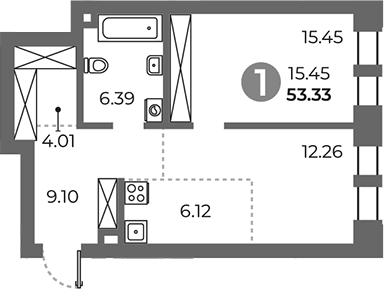 1-комн., 53.33 м², 2/24 этаж, ЖК «Павелецкая от Гранель»