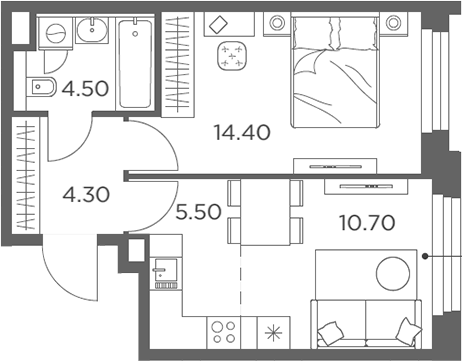 2-комн., 39.4 м², 8/20 этаж, ЖК «Белый Град»