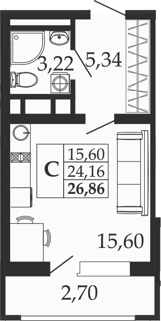 Студия квартира, 24.16 м² в ЖК Родные Просторы — фото 3