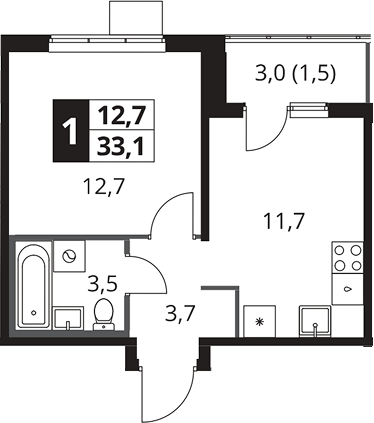 1-комн., 31.6 м², 14/25 этаж, ЖК «1-й Южный»