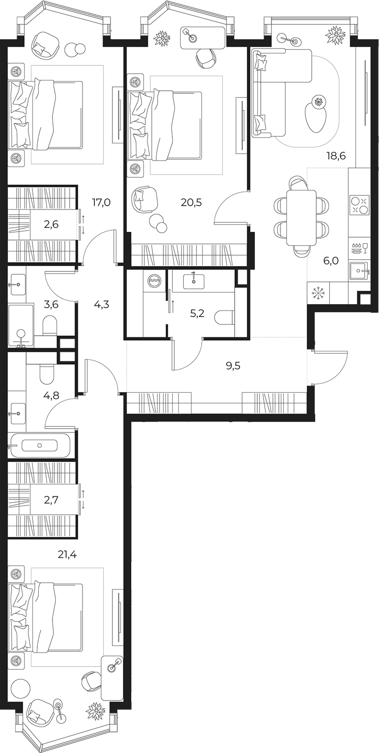 4+ комнаты, 116.2 м², 13/16 этаж, ЖК «МАСТЕРС»