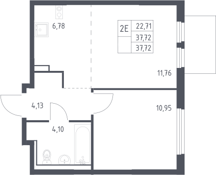 2-комн., 37.72 м², 6/17 этаж, ЖК «Пригород Лесное»