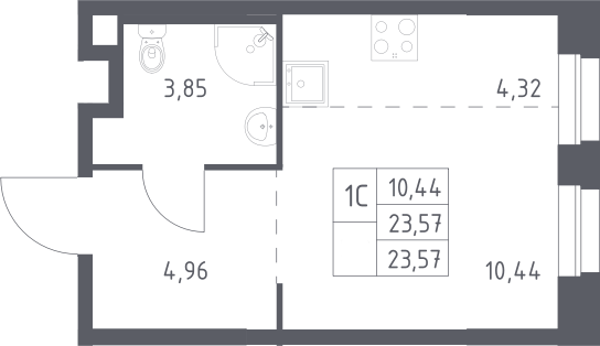 Студия, 23.57 м², 18/19 этаж, ЖК «ЭкоБунино»