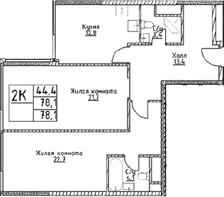 2-комн., 78.1 м², 25/29 этаж, ЖК «Наметкин Тауэр»