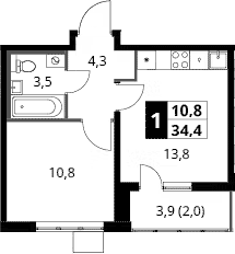 1-комн., 32.4 м², 23/24 этаж, ЖК «1-й Южный»