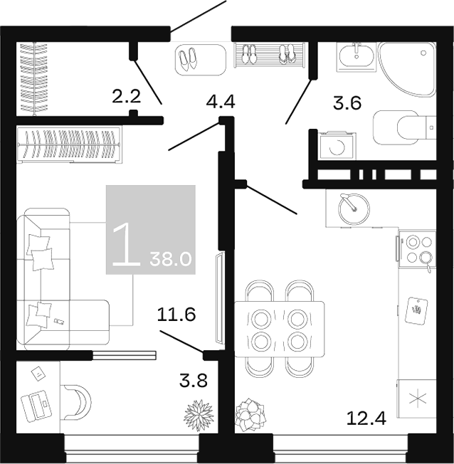 1-комн. квартира, 34.2 м² в ЖК Хозяин Морей — фото 2