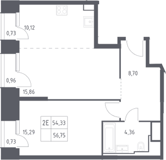 2-комн., 54.33 м², 16/30 этаж, ЖК «Скай Спутник»