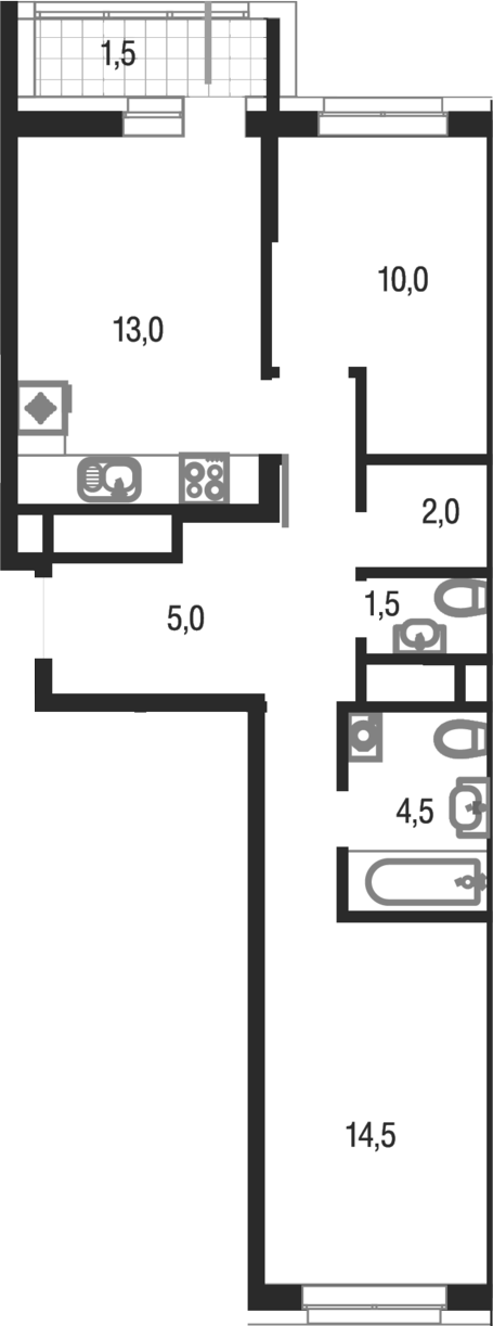 2-комн., 50.5 м², 23/25 этаж, ЖК «Котельники парк»