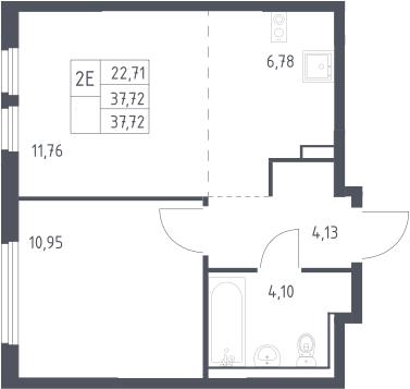 2-комн., 37.72 м², 14/17 этаж, ЖК «Пригород Лесное»