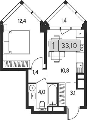 1-комн., 31.7 м², 27/28 этаж, ЖК «Инди Тауэрз от Аквилон»