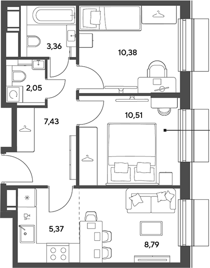3-комн., 47.89 м², 4/15 этаж, ЖК «Публицист»