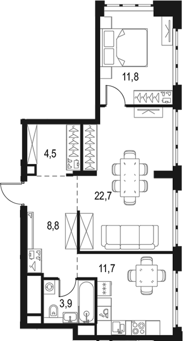 2-комн., 63.4 м², 44/50 этаж, ЖК «Левел Южнопортовая»