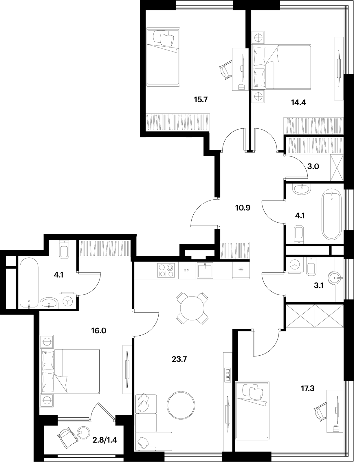 4+ комнаты, 112.3 м², 9/9 этаж, ЖК «АЛИА»