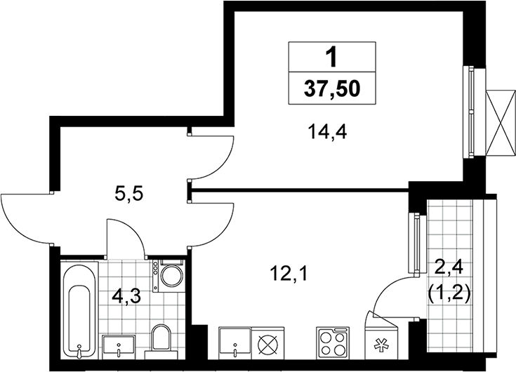 1-комн., 36.3 м², 6/10 этаж, ЖК «Прокшино»