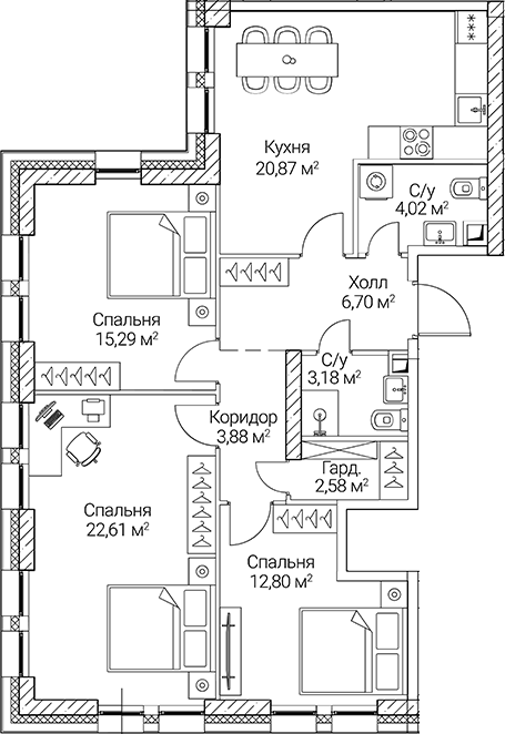 4+ комнаты, 91.93 м², 45/51 этаж, ЖК «СЕЗАР СИТИ»