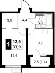 1-комн., 32.5 м², 5/24 этаж, ЖК «1-й Донской»