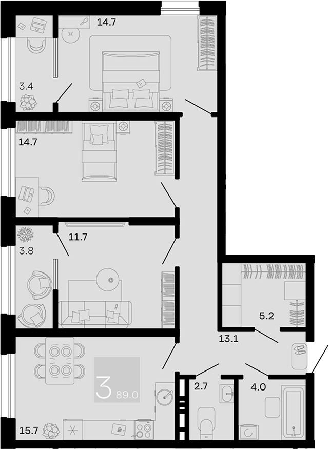 3-комн. квартира, 81.8 м² в ЖК Хозяин Морей — фото 2
