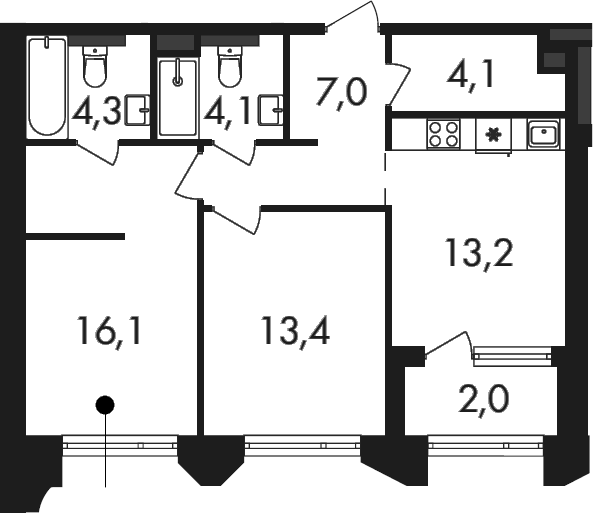 2-комн., 62.2 м², 5/21 этаж, ЖК «Петровский Парк II»