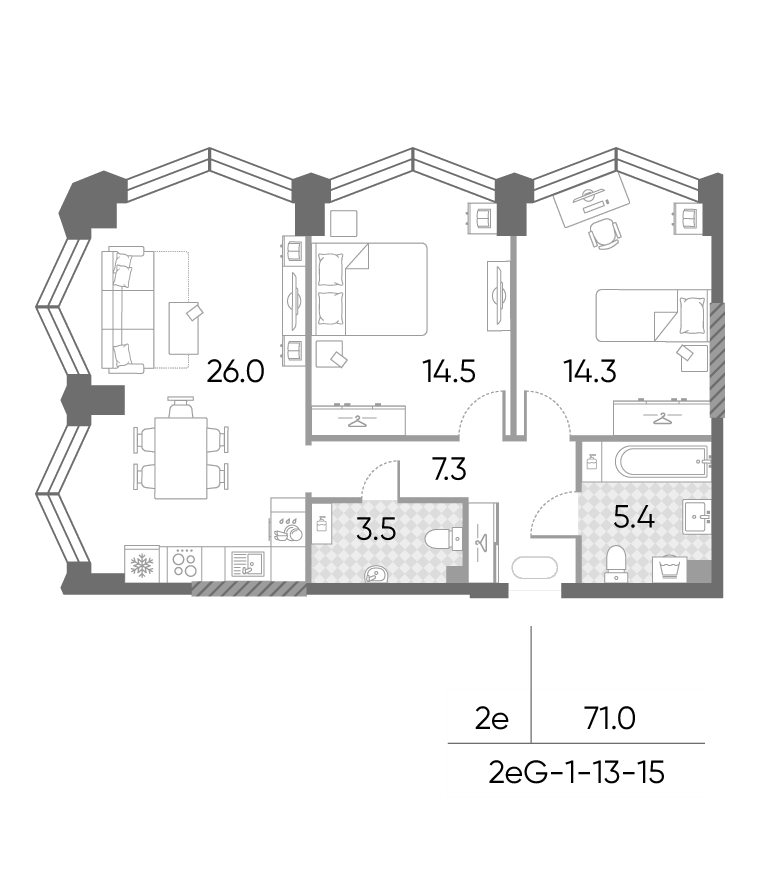 3-комн., 71 м², 15/43 этаж, ЖК «ЗилАрт»