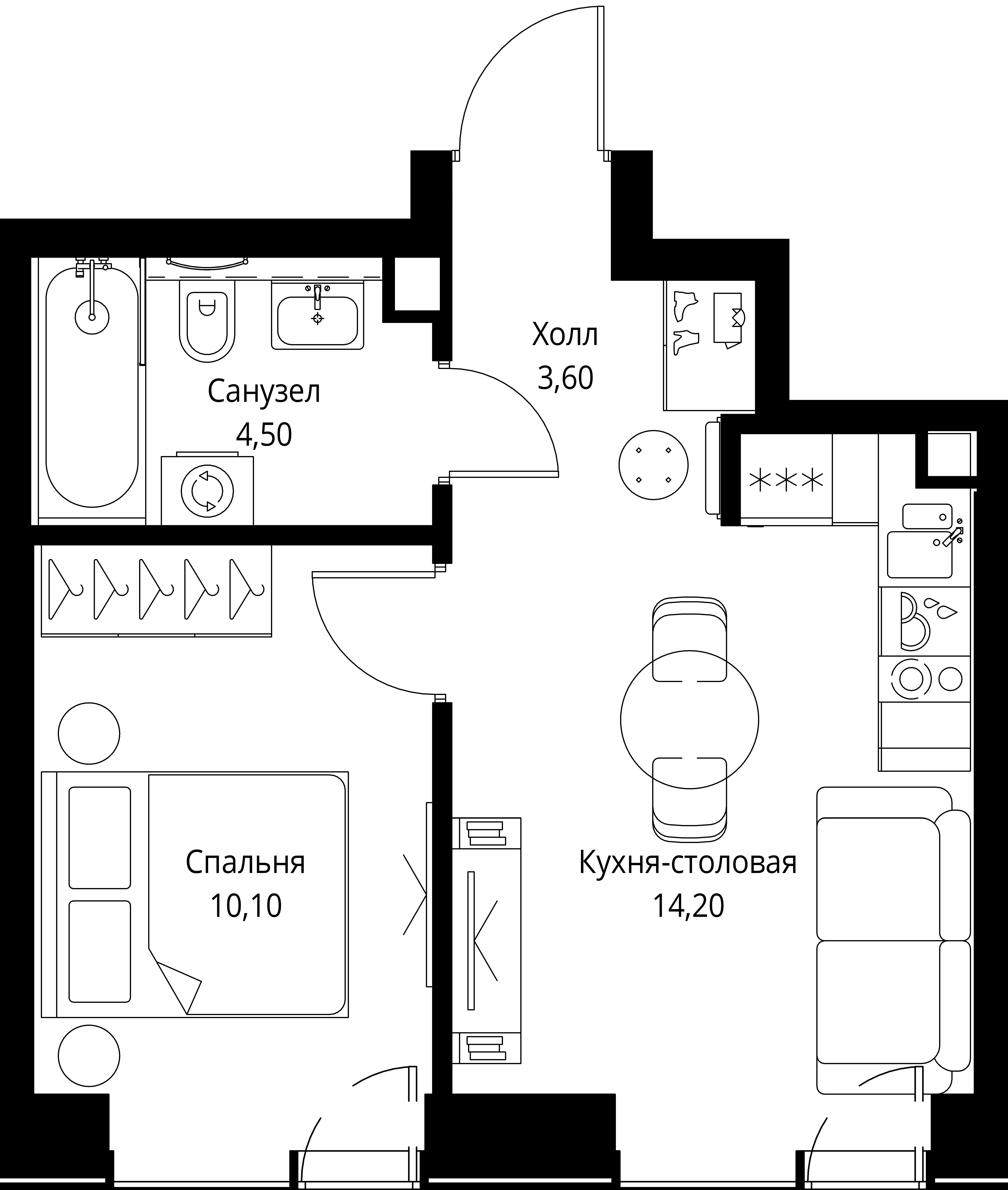 2-комн., 32.4 м², 22/46 этаж, ЖК «Веер»
