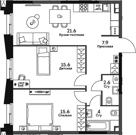 3-комн., 67.3 м², 19/22 этаж, ЖК «ТВЕЛВ»