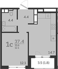 1-комн. квартира, 35.6 м² в ЖК Все Свои VIP — фото 2