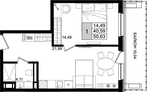 2-комн., 39.42 м², 6/8 этаж, ЖК «IT гостиничный комплекс Корсаков»