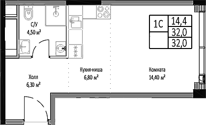 Студия, 32 м², 28/35 этаж, ЖК «Мираполис»
