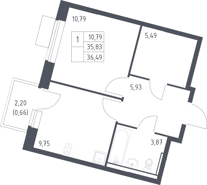 1-комн., 35.83 м², 3/13 этаж, ЖК «Молжаниново»