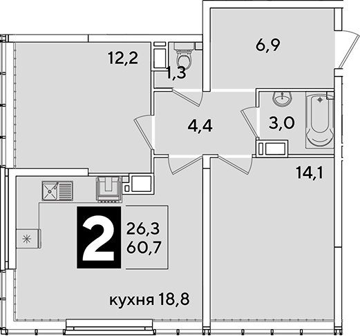 3-комн. квартира, 60.7 м² в ЖК Самолет — фото 2