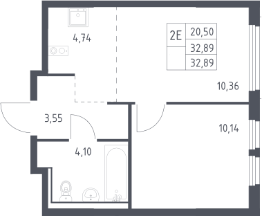 2-комн., 32.89 м², 13/17 этаж, ЖК «Пригород Лесное»