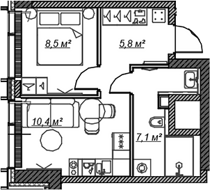2-комн., 31.8 м², 19/59 этаж, ЖК «Веер»