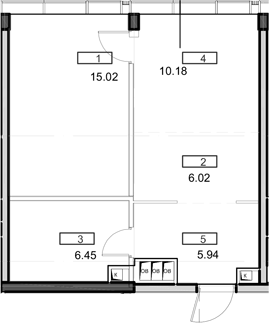 2-комн., 43.61 м², 53/55 этаж, ЖК «Мод»