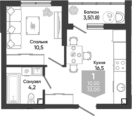 2-комн. квартира, 31.2 м² в ЖК Облака — фото 2