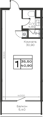 Студия, 35.5 м², 5/6 этаж, ЖК «Хако»