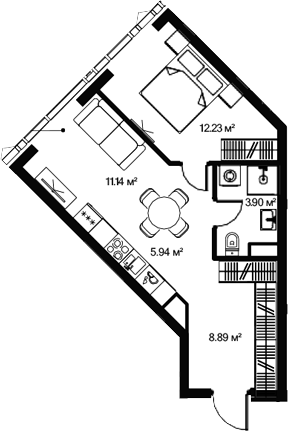 2-комн., 42.56 м², 38/47 этаж, ЖК «Джойс»