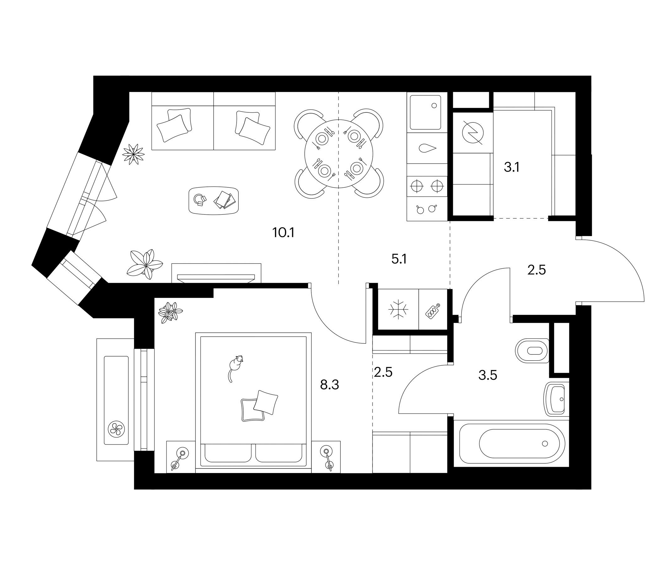 2-комн., 35.1 м², 17/23 этаж, ЖК «Мичуринский парк»