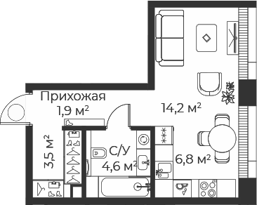 Студия, 30.9 м², 6/35 этаж, ЖК «Веер»