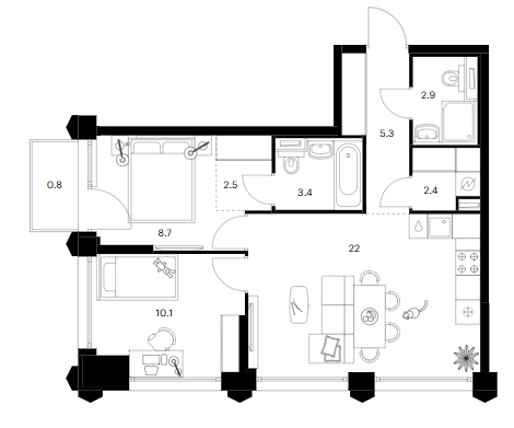 2-комн., 57.3 м², 2/32 этаж, ЖК «Бусиновский парк»