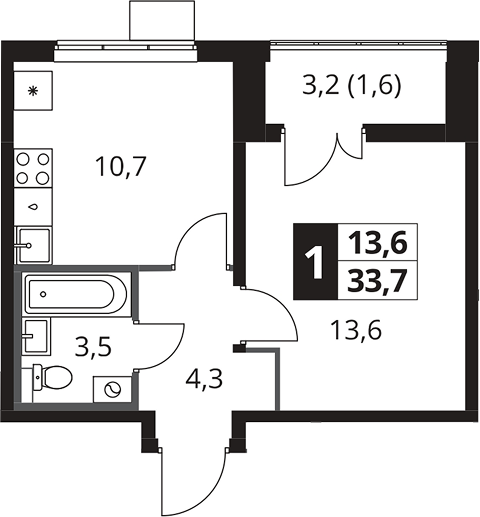 1-комн., 32.1 м², 3/23 этаж, ЖК «1-й Южный»