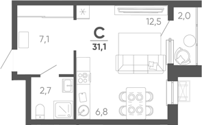 Студия квартира, 29.1 м² в ЖК Барса — фото 2