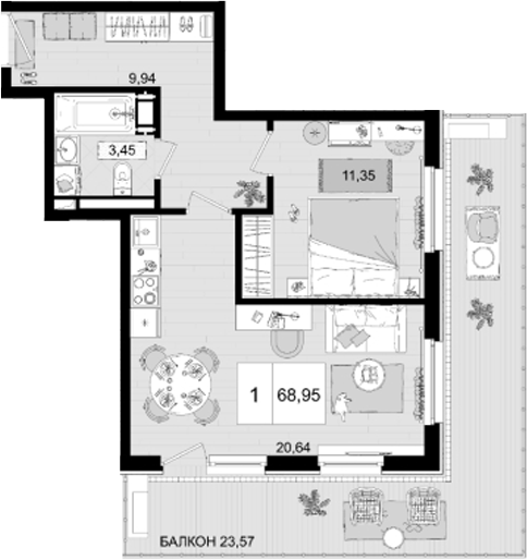 2-комн., 45.38 м², 5/8 этаж, ЖК «IT гостиничный комплекс Корсаков»