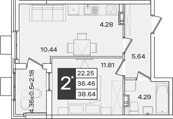 2-комн., 36.46 м², 4/9 этаж, ЖК «Сюжеты»