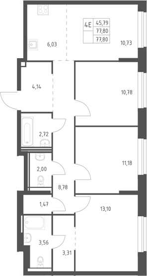 4+ комнаты, 77.8 м², 17/17 этаж, ЖК «Горки Парк»