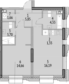 2-комн., 47.74 м², 16/18 этаж, ЖК «N'ICE LOFT»